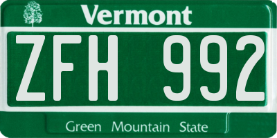 VT license plate ZFH992