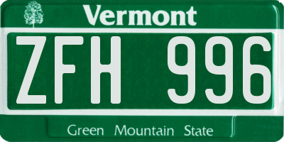 VT license plate ZFH996