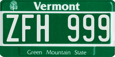 VT license plate ZFH999