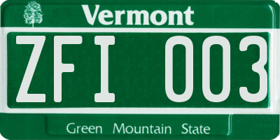 VT license plate ZFI003