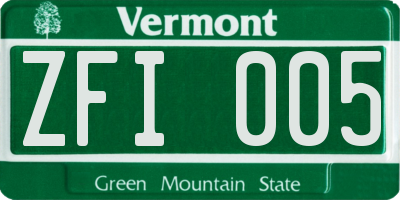 VT license plate ZFI005