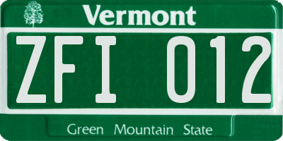 VT license plate ZFI012