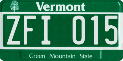 VT license plate ZFI015