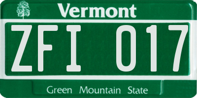 VT license plate ZFI017