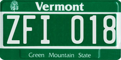 VT license plate ZFI018
