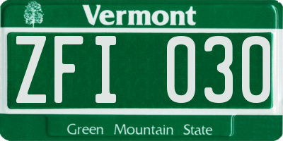 VT license plate ZFI030