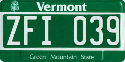 VT license plate ZFI039