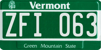 VT license plate ZFI063