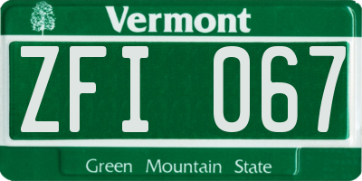 VT license plate ZFI067