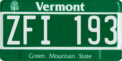 VT license plate ZFI193