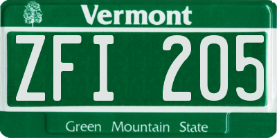 VT license plate ZFI205