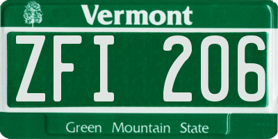 VT license plate ZFI206