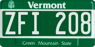 VT license plate ZFI208