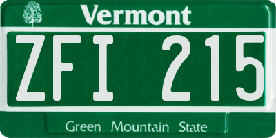 VT license plate ZFI215