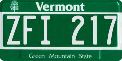 VT license plate ZFI217