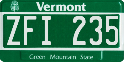 VT license plate ZFI235