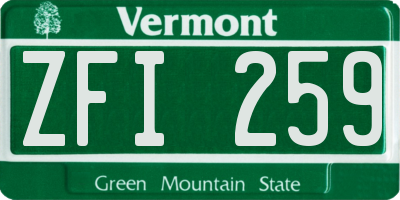 VT license plate ZFI259