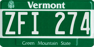VT license plate ZFI274