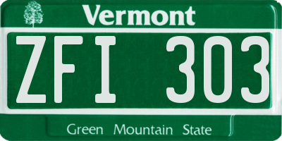 VT license plate ZFI303