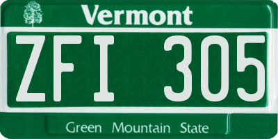 VT license plate ZFI305