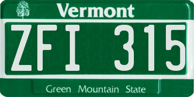 VT license plate ZFI315