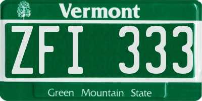 VT license plate ZFI333
