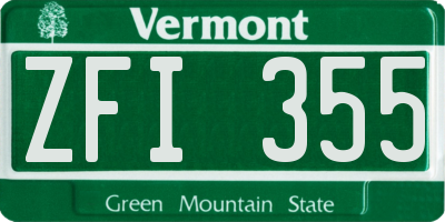 VT license plate ZFI355
