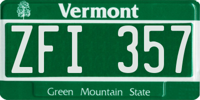 VT license plate ZFI357