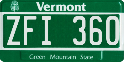 VT license plate ZFI360