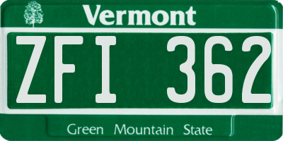 VT license plate ZFI362
