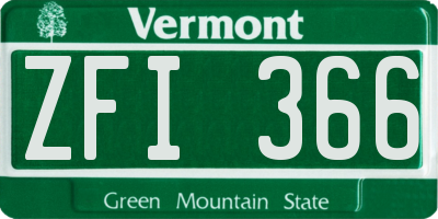 VT license plate ZFI366
