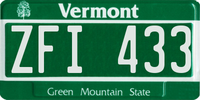 VT license plate ZFI433