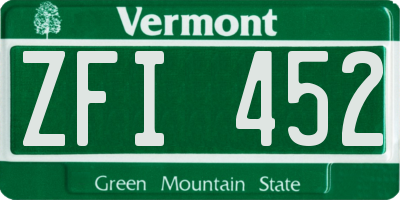 VT license plate ZFI452