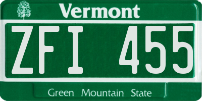 VT license plate ZFI455