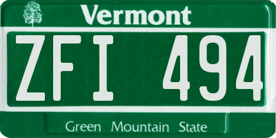 VT license plate ZFI494