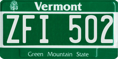 VT license plate ZFI502
