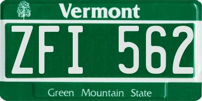 VT license plate ZFI562