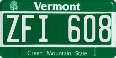 VT license plate ZFI608