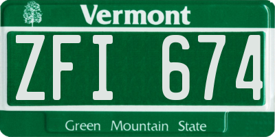 VT license plate ZFI674