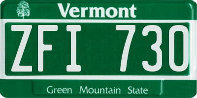 VT license plate ZFI730