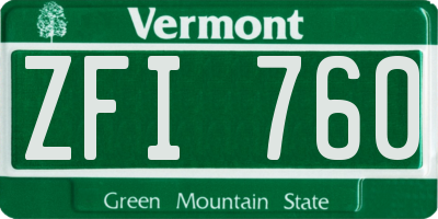VT license plate ZFI760
