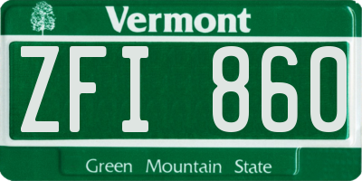 VT license plate ZFI860