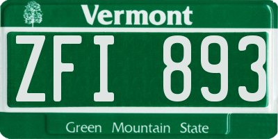 VT license plate ZFI893