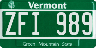 VT license plate ZFI989