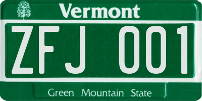 VT license plate ZFJ001