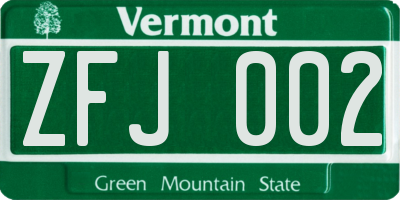 VT license plate ZFJ002