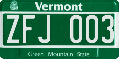 VT license plate ZFJ003
