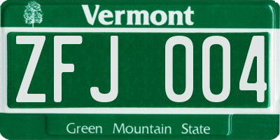 VT license plate ZFJ004
