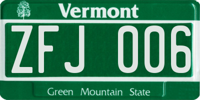 VT license plate ZFJ006