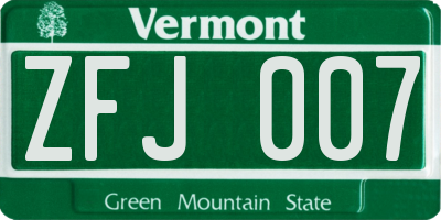 VT license plate ZFJ007